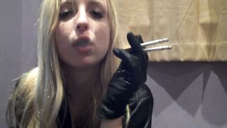 Sophie Shox - Chain Smoking In Black Leather Gloves