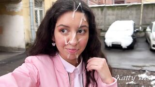 Katty West - Cum Walk . Cutie got Huge Cumshot and went for a Walk With Cum on Face