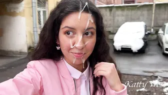 Katty West - Cum Walk . Cutie got Huge Cumshot and went for a Walk With Cum on Face