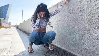 Katty West - Public Pee Wetting Jeans on Street